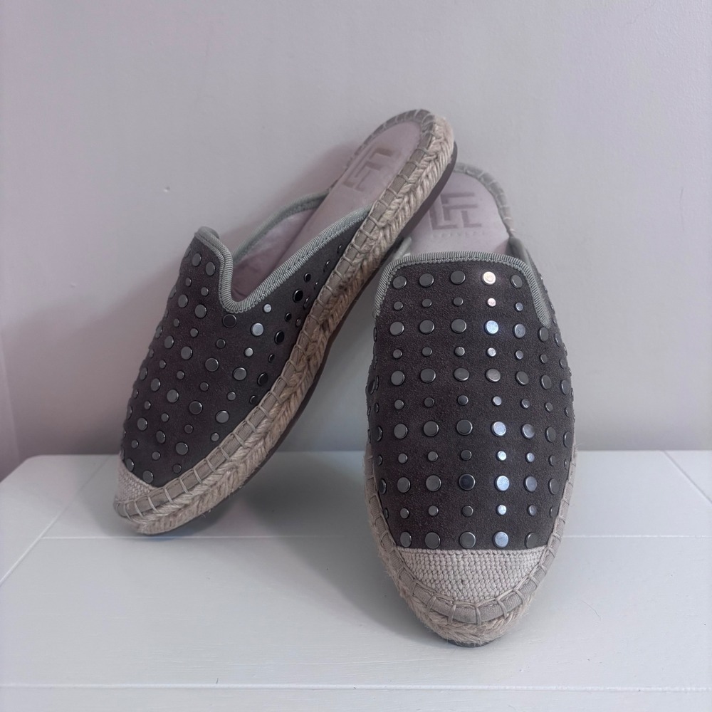LFL by Lust for Life Ignite‎ Studded Espadrille Mules Gray Leather Womens 6M
